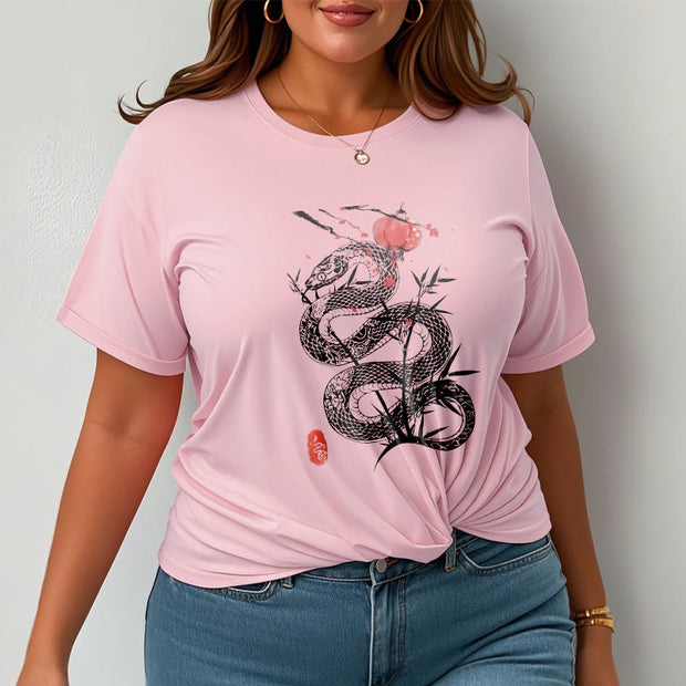 Buddha Stones Lantern Bamboo Leaves Snake Design Cotton Tee T-shirt T-Shirts BS 19