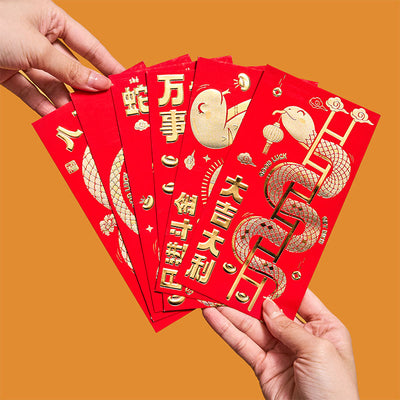 Buddha Stones 6Pcs Red Envelope Year Of The Snake Design Lucky Money Envelopes Good Luck 2025 Chinese New Year