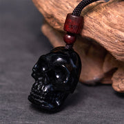 Buddha Stones Black Obsidian String Skeleton Fulfilment Necklace Pendant