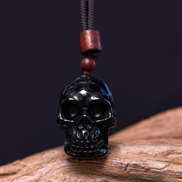 Buddha Stones Black Obsidian String Skeleton Fulfilment Necklace Pendant