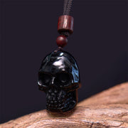 Buddha Stones Black Obsidian String Skeleton Fulfilment Necklace Pendant