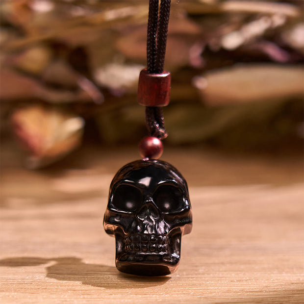 Buddha Stones Black Obsidian String Skeleton Fulfilment Necklace Pendant