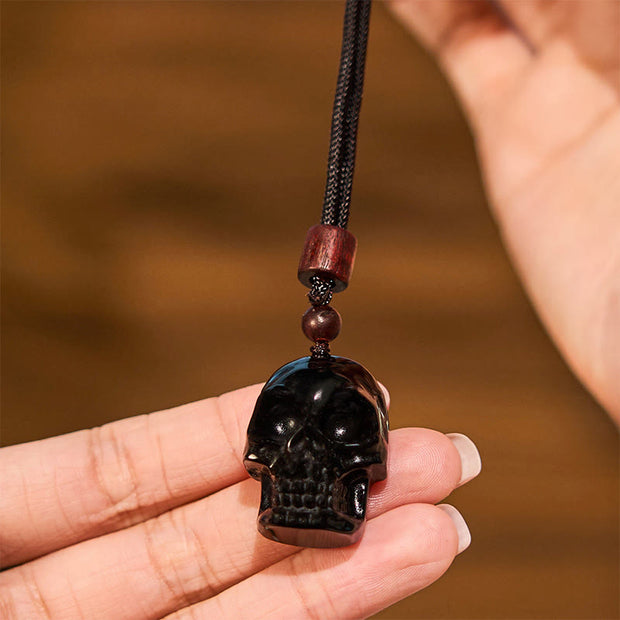 Buddha Stones Black Obsidian String Skeleton Fulfilment Necklace Pendant