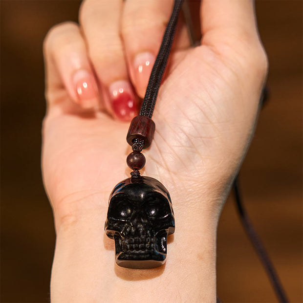 Buddha Stones Black Obsidian String Skeleton Fulfilment Necklace Pendant