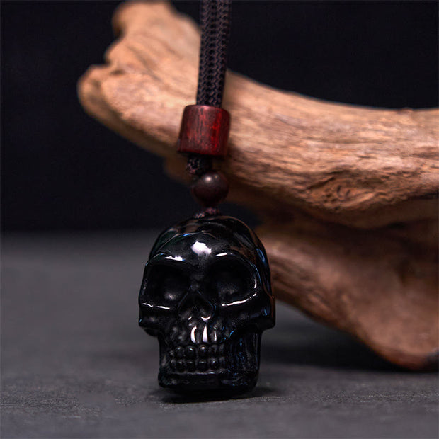 Buddha Stones Black Obsidian String Skeleton Fulfilment Necklace Pendant