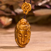 Buddha Stones Tiger Eye Kwan Yin Avalokitesvara Head String Strength Necklace Pendant