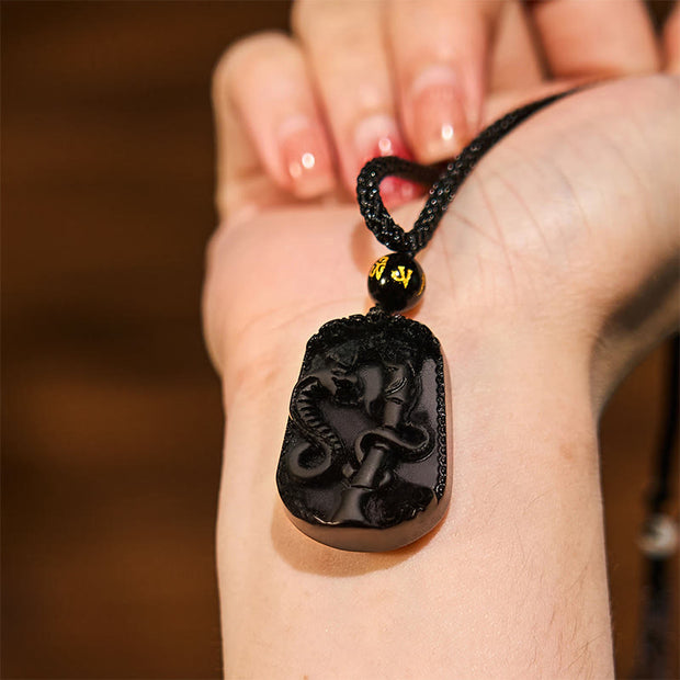 Buddha Stones Chinese Zodiac Obsidian Purification Fulfilment Necklace Pendant Necklaces & Pendants BS 4