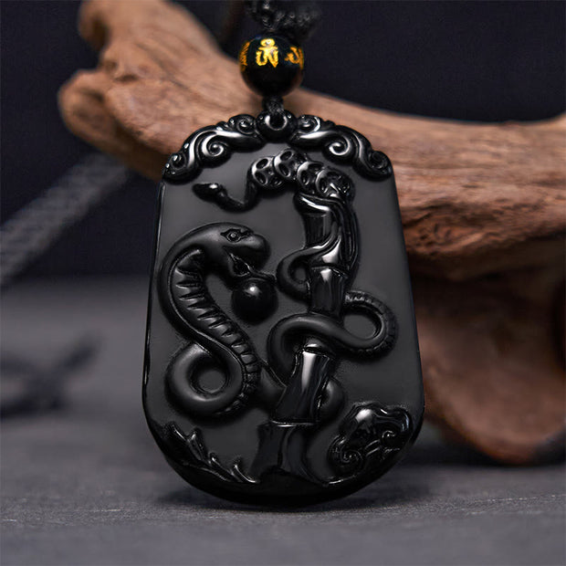 Buddha Stones Chinese Zodiac Obsidian Purification Fulfilment Necklace Pendant Necklaces & Pendants BS 3