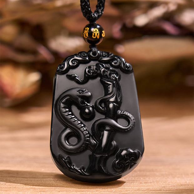 Buddha Stones Chinese Zodiac Obsidian Purification Fulfilment Necklace Pendant Necklaces & Pendants BS 10