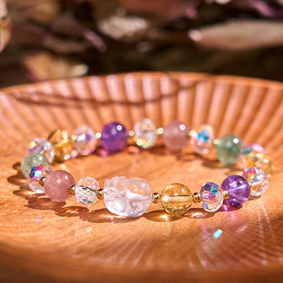 FREE Today: Wealth Luck PiXiu White Crystal Citrine Green Strawberry Quartz Amethyst Bracelet