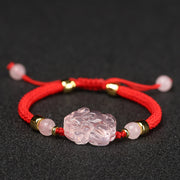 Buddha Stones PiXiu Pink Crystal Wealth String Braided Bracelet Bracelet BS 1