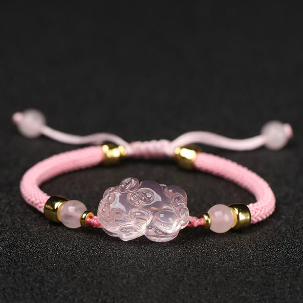 Buddha Stones PiXiu Pink Crystal Wealth String Braided Bracelet Bracelet BS Pink(Wrist Circumference: 14-23cm)