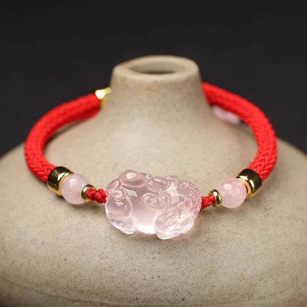 Buddha Stones PiXiu Pink Crystal Wealth String Braided Bracelet Bracelet BS 3