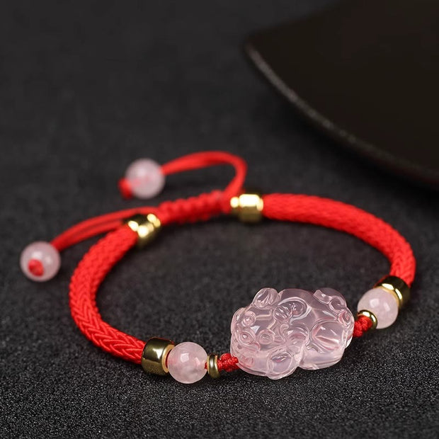 FREE Today: Warmth and Luck PiXiu Pink Crystal String Braided Bracelet