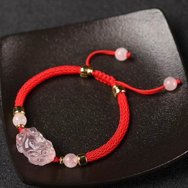 FREE Today: Warmth and Luck PiXiu Pink Crystal String Braided Bracelet