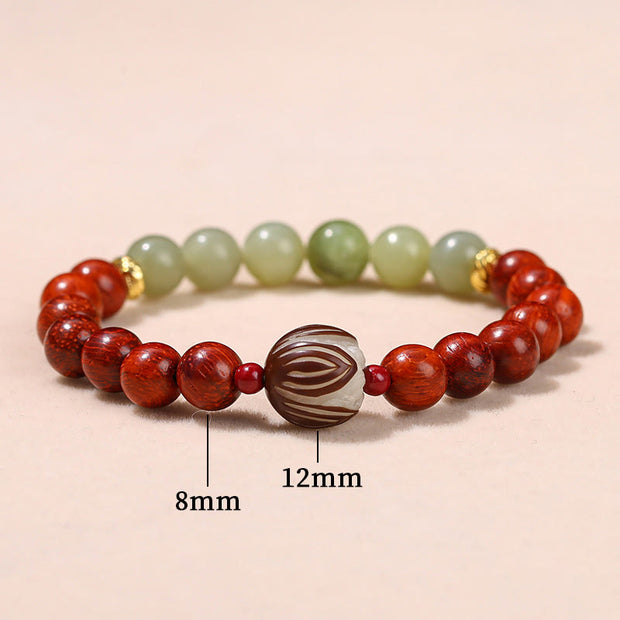 Buddha Stones Natural Rosewood Cyan Jade Bodhi Seed Lotus Warmth Calm Bracelet Bracelet BS 8