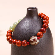 Buddha Stones Natural Rosewood Cyan Jade Bodhi Seed Lotus Warmth Calm Bracelet