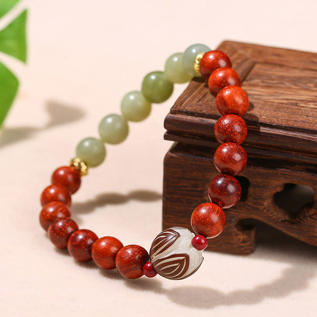 Buddha Stones Natural Rosewood Cyan Jade Bodhi Seed Lotus Warmth Calm Bracelet Bracelet BS 9