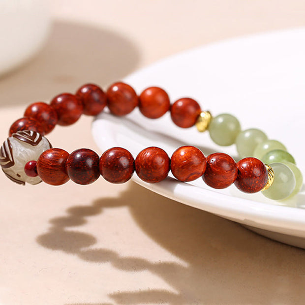 Buddha Stones Natural Rosewood Cyan Jade Bodhi Seed Lotus Warmth Calm Bracelet Bracelet BS 3