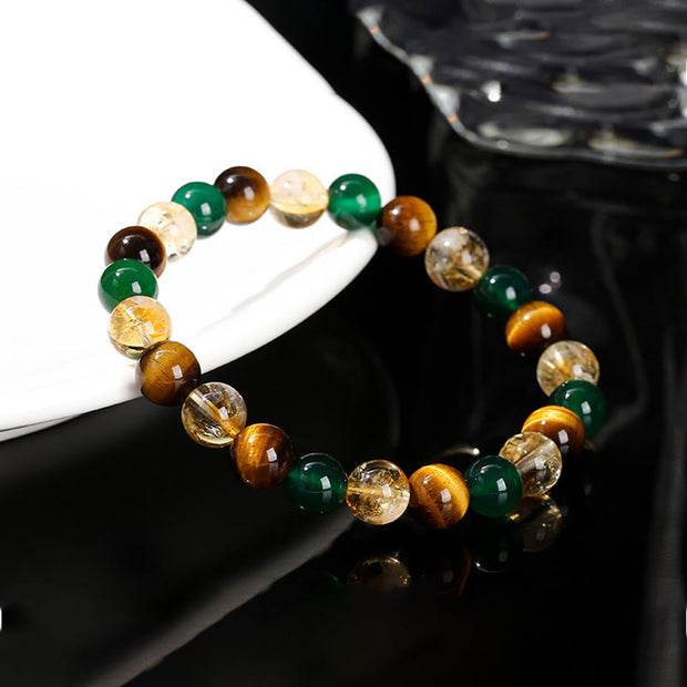 Buddha Stones Natural Tiger Eye Green Agate Citrine Mix And Match Beads Protection Bracelet