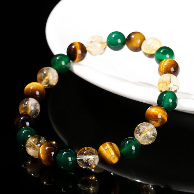 Buddha Stones Natural Tiger Eye Green Agate Citrine Mix And Match Beads Protection Bracelet