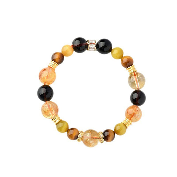 Buddha Stones Natural Citrine Smoky Quartz Tiger Eye Duobao Crystal Prosperity Bracelet Bracelet BS 9