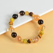 Buddha Stones Natural Citrine Smoky Quartz Tiger Eye Duobao Crystal Prosperity Bracelet