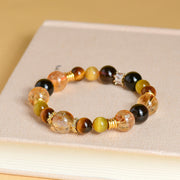 Buddha Stones Natural Citrine Smoky Quartz Tiger Eye Duobao Crystal Prosperity Bracelet