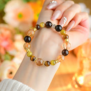 Buddha Stones Natural Citrine Smoky Quartz Tiger Eye Duobao Crystal Prosperity Bracelet Bracelet BS 4