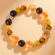 Buddha Stones Natural Citrine Smoky Quartz Tiger Eye Duobao Crystal Prosperity Bracelet Bracelet BS Citrine Smoky Quartz Tiger Eye(Wrist Circumference: 15-16cm)