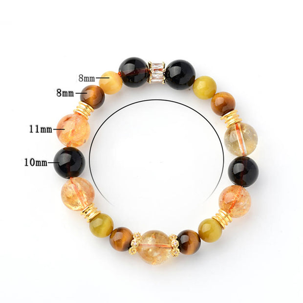 Buddha Stones Natural Citrine Smoky Quartz Tiger Eye Duobao Crystal Prosperity Bracelet Bracelet BS 2