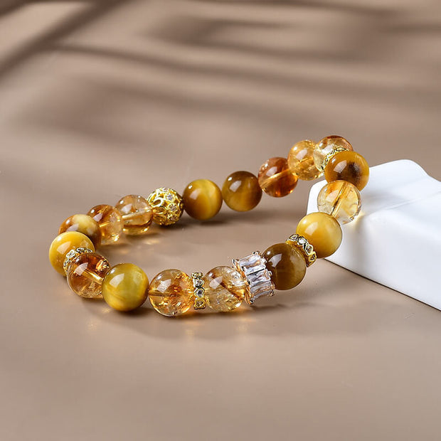 Buddha Stones Natural Tiger Eye Citrine Beads Strength Courage Bracelet Bracelet BS 1