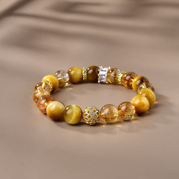 Buddha Stones Natural Tiger Eye Citrine Beads Strength Courage Bracelet Bracelet BS 3