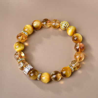 Buddha Stones Natural Tiger Eye Citrine Beads Strength Courage Bracelet Bracelet BS Tiger Eye Citrine(Wrist Circumference: 15-17cm)