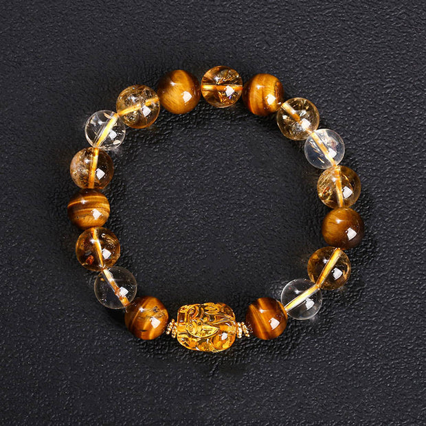 Buddha Stones Natural Yellow Tiger Eye Citrine Beeswax Pixiu Strength Bracelet Bracelet BS 10