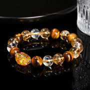 Buddha Stones Natural Yellow Tiger Eye Citrine Beeswax Pixiu Strength Bracelet Bracelet BS Tiger Eye Citrine(Wrist Circumference: 17-18cm)