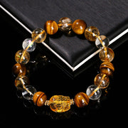 Buddha Stones Natural Yellow Tiger Eye Citrine Beeswax Pixiu Strength Bracelet Bracelet BS 1