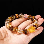 Buddha Stones Natural Yellow Tiger Eye Citrine Beeswax Pixiu Strength Bracelet Bracelet BS 2