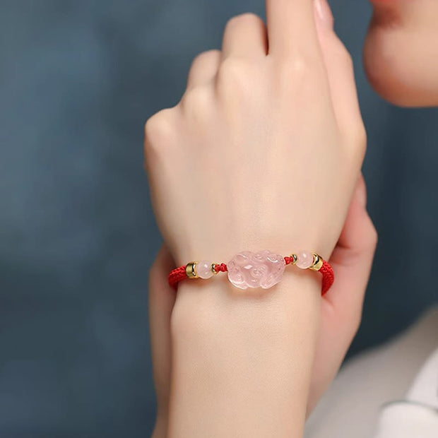 FREE Today: Warmth and Luck PiXiu Pink Crystal String Braided Bracelet