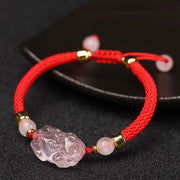 Buddha Stones PiXiu Pink Crystal Wealth String Braided Bracelet Bracelet BS 6