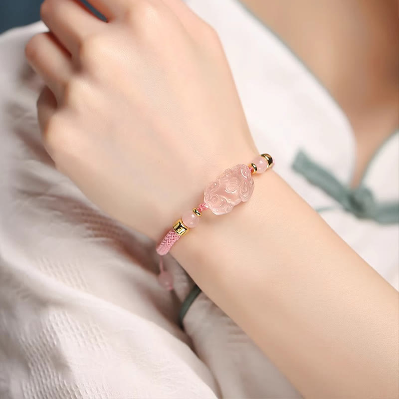 ユニドロブレスレット　ピンク系　16センチ Buddha Stones PiXiu Pink Crystal Wealth String Braided Bracelet