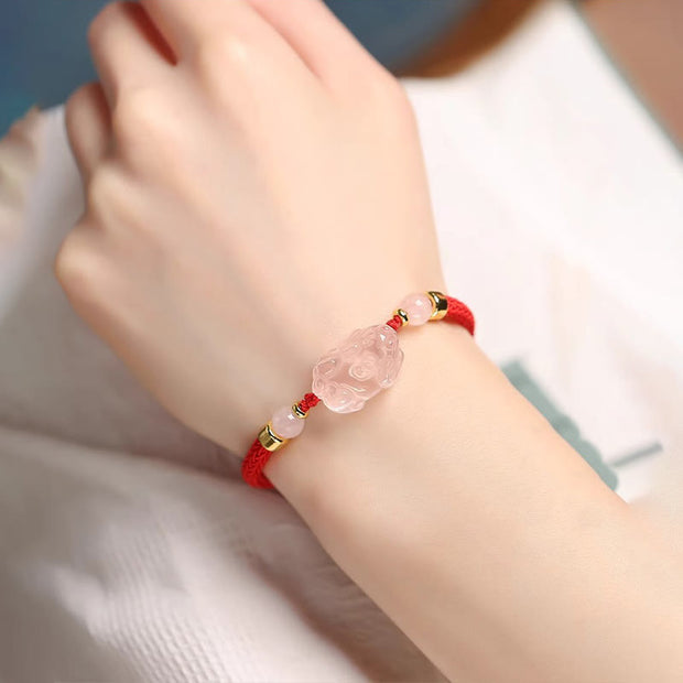 FREE Today: Warmth and Luck PiXiu Pink Crystal String Braided Bracelet