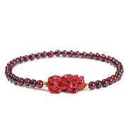 Buddha Stones Garnet Cinnabar PiXiu Strawberry Quartz Square Bead Protection Bracelet