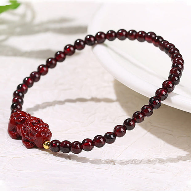 Buddha Stones Garnet Cinnabar PiXiu Strawberry Quartz Square Bead Protection Bracelet Bracelet BS 3