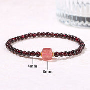 Buddha Stones Garnet Cinnabar PiXiu Strawberry Quartz Square Bead Protection Bracelet Bracelet BS 14