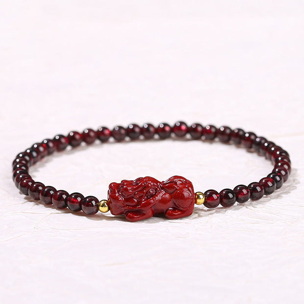 Buddha Stones Garnet Cinnabar PiXiu Strawberry Quartz Square Bead Protection Bracelet