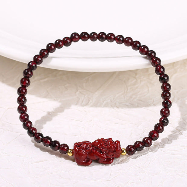 Buddha Stones Garnet Cinnabar PiXiu Strawberry Quartz Square Bead Protection Bracelet Bracelet BS 1