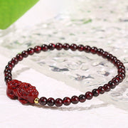 Buddha Stones Garnet Cinnabar PiXiu Strawberry Quartz Square Bead Protection Bracelet Bracelet BS 6