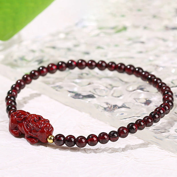 Buddha Stones Garnet Cinnabar PiXiu Strawberry Quartz Square Bead Protection Bracelet