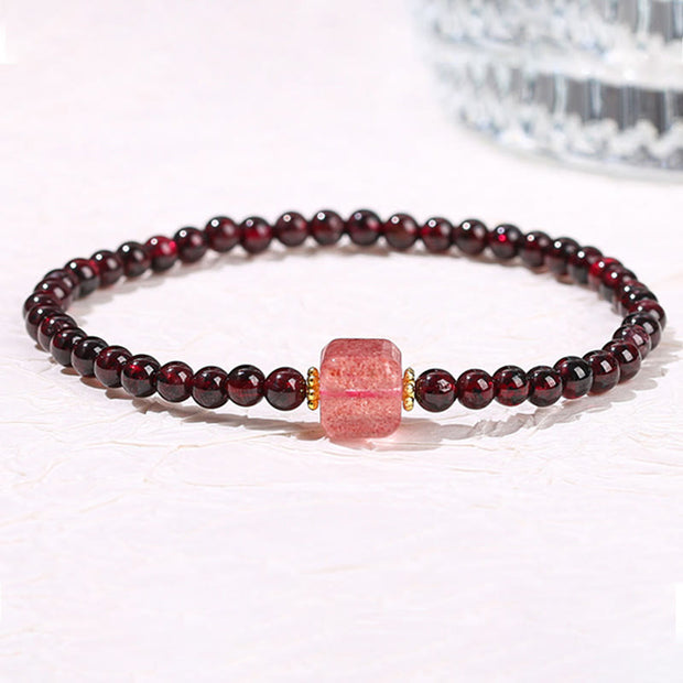 Buddha Stones Garnet Cinnabar PiXiu Strawberry Quartz Square Bead Protection Bracelet Bracelet BS 4mm Garnet Strawberry Quartz(Wrist Circumference 14-16cm)